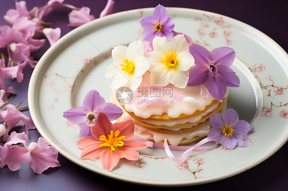 蛋糕上的新鲜花朵图片