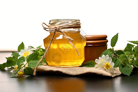 玻璃罐中的蜂蜜背景图片
