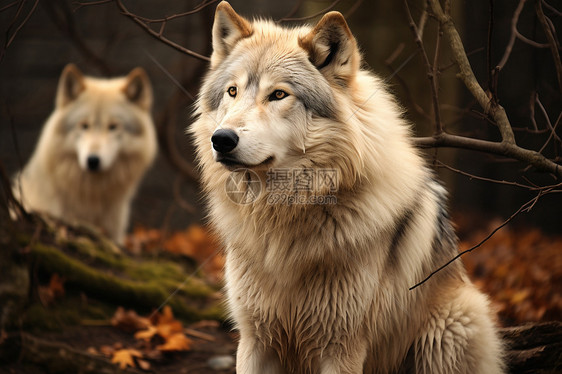 森林中的两只狼图片