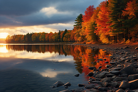 秋日的湖畔风光图片
