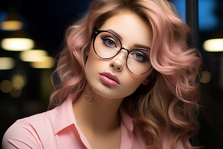 粉红色头发戴着眼镜的女士图片