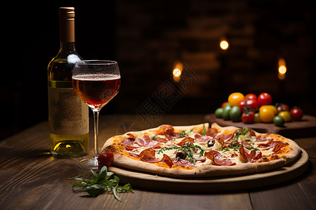 美味的披萨和美酒图片