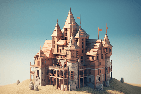 粘土造型的3D木砖城堡背景图片