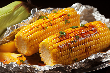 新鲜炭烤的玉米图片