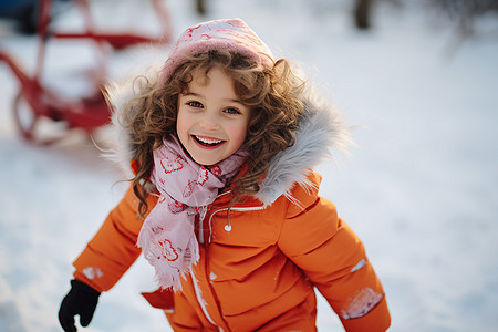 小女孩在雪地玩耍图片