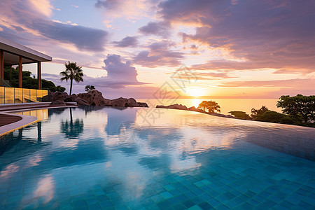 风景优美的海景游泳池背景图片