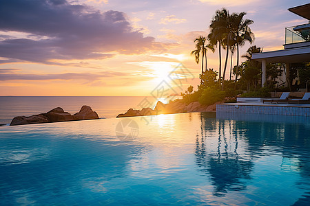 日落时分海景游泳池背景图片