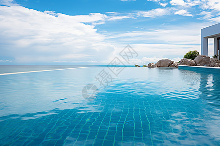 海景泳池海边豪华泳池下的悠闲阳光背景