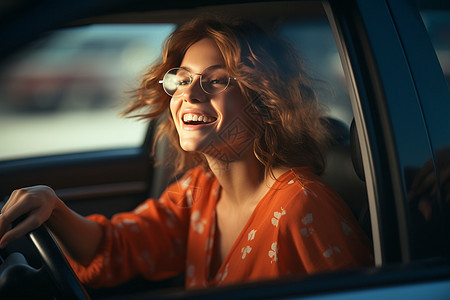 安全驾驶汽车的年轻女士背景图片
