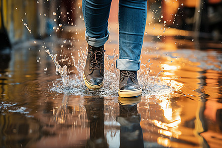 雨天城市道路上的行人图片