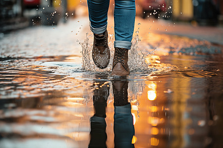 雨中漫步的行人图片