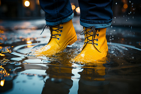 雨水中的雨靴高清图片