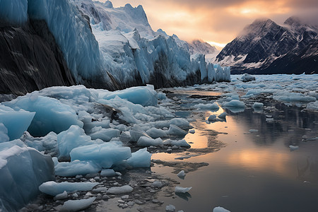 日出时融化的冰川图片