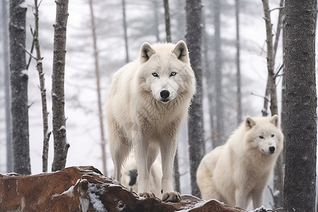 冬季雪山中的白狼背景图片