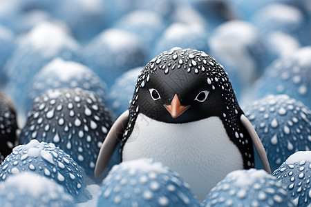 冬季雪地中的卡通企鹅背景图片