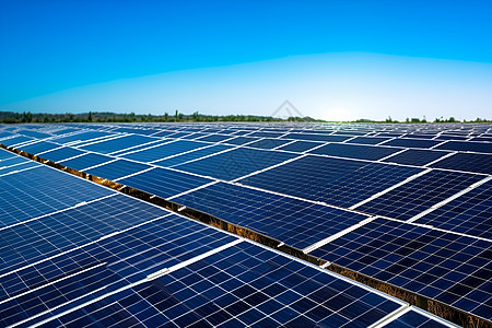 工业能源蓝天下的太阳能电池板背景