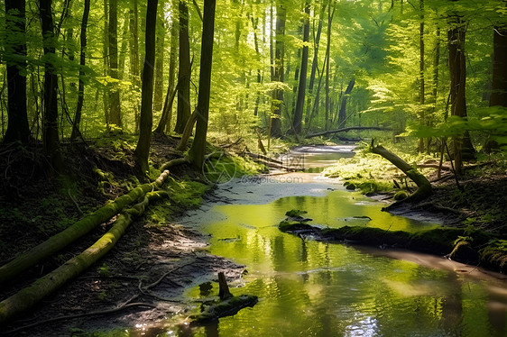 清澈流淌的森林之流图片