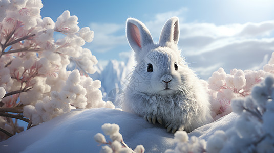 冬季雪地中的兔子图片