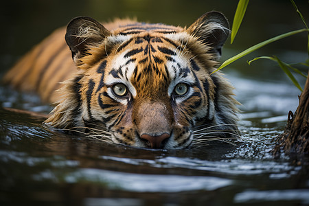 湖畔的野生老虎背景图片