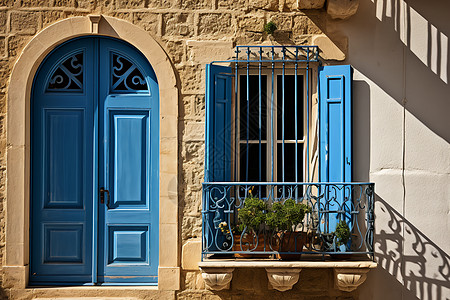 蓝色门窗和阳台图片