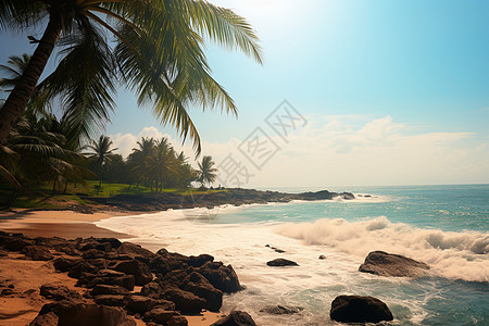 热带海滩上的椰树图片