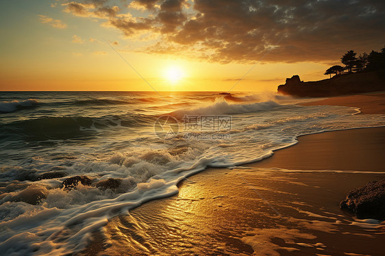夕阳余晖照亮海洋海图片