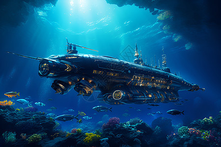 深海中的探索的潜艇图片