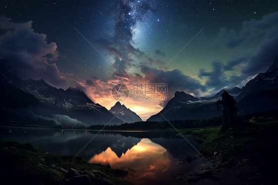 星空下的湖光山色图片