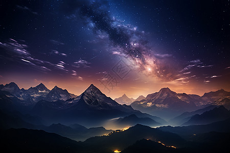 夜晚的星空山峰背景图片