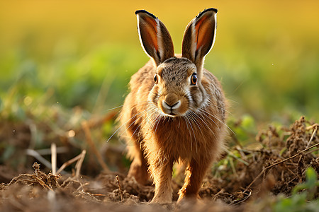 草地间的褐色野兔图片