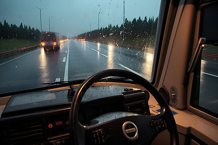 雨中行驶的汽车图片