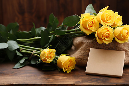 黄玫瑰和礼物图片