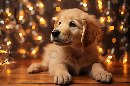 小狗与圣诞树图片
