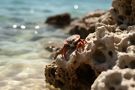 海边礁石上的螃蟹背景图片