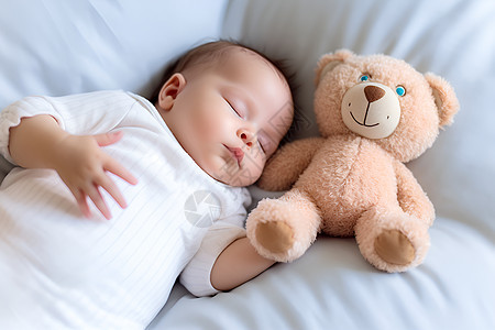 宝宝与泰迪熊背景图片