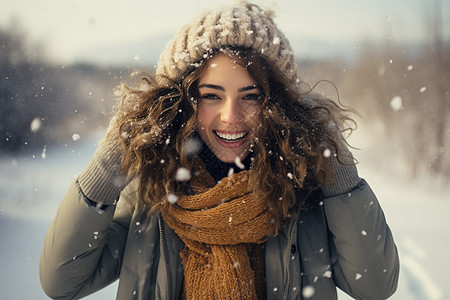 冬日欢笑的外国女孩背景图片