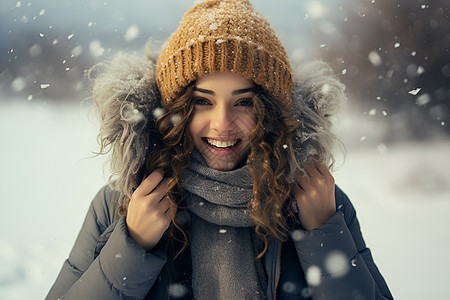 冬季雪地中的美丽女子图片