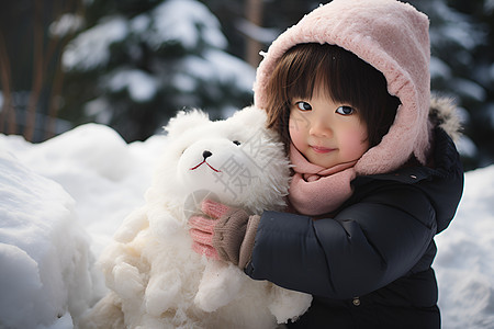 欢乐玩雪的小女孩图片