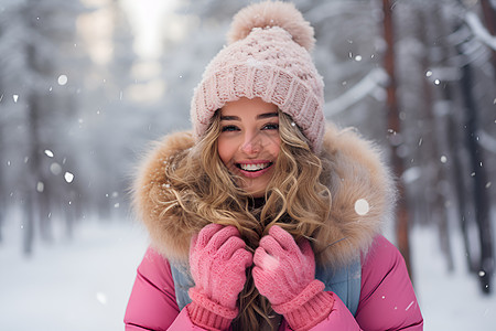 冬季雪地中的美丽女子背景图片