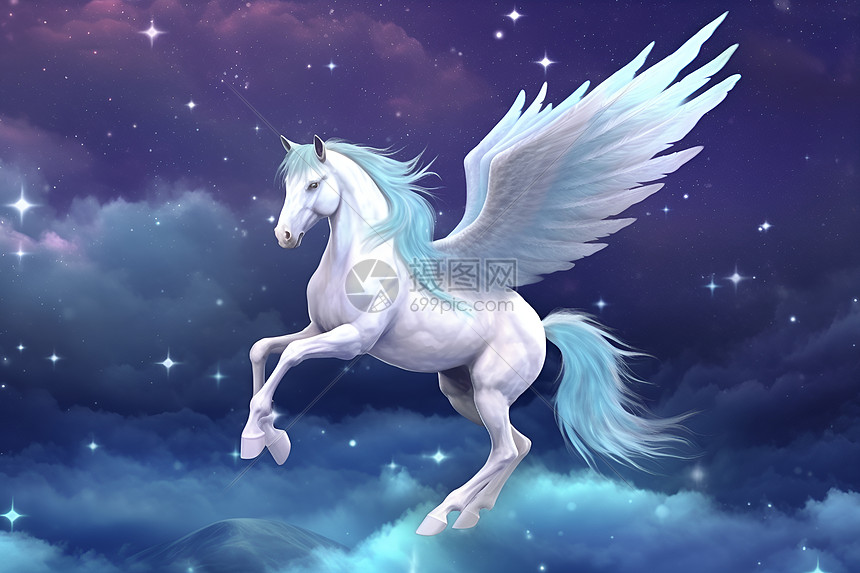翱翔星空的白色飞马插画图片下载-正版图片600932685-摄图网