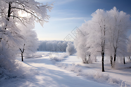 冬季白雪覆盖的森林景观图片