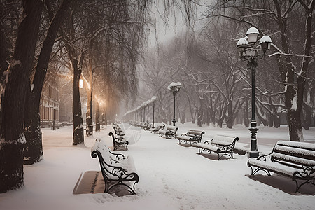 冬季白雪皑皑的公园景观图片