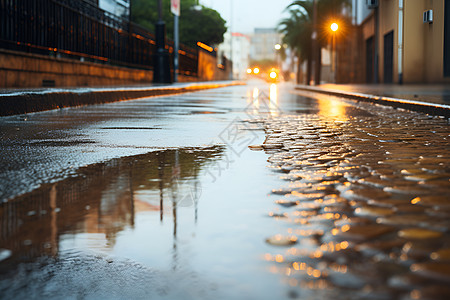 雨中湿润街道背景图片