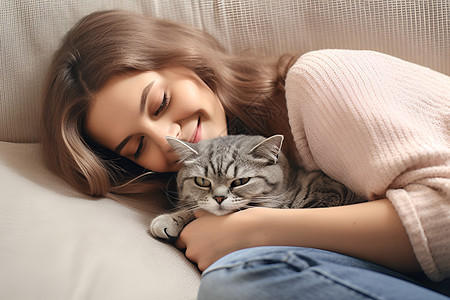 窝在女人怀里的猫图片