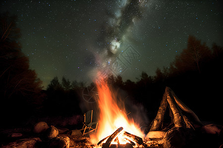 夏季山谷星空下的篝火露营背景图片