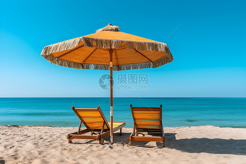 海边休憩的躺椅图片