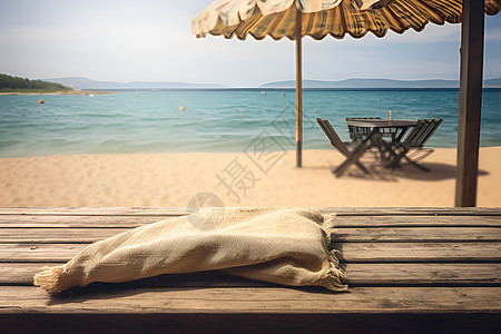 海洋沙滩上的模板麻袋背景图片