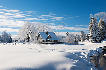 户外冰雪中的房屋图片