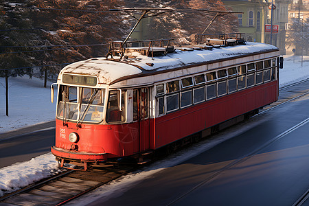 城市红色电车背景图片