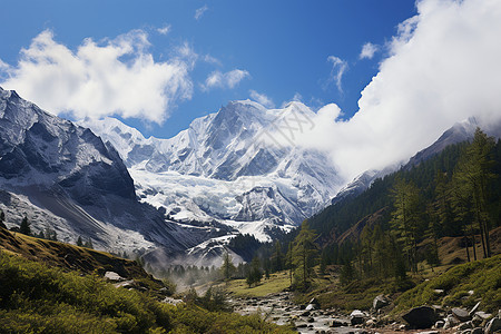 迷雾中的雪山图片